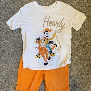 Disney Pixar Toy Story Woody Graphic Tee and Orange Shorts Set kids size 5T